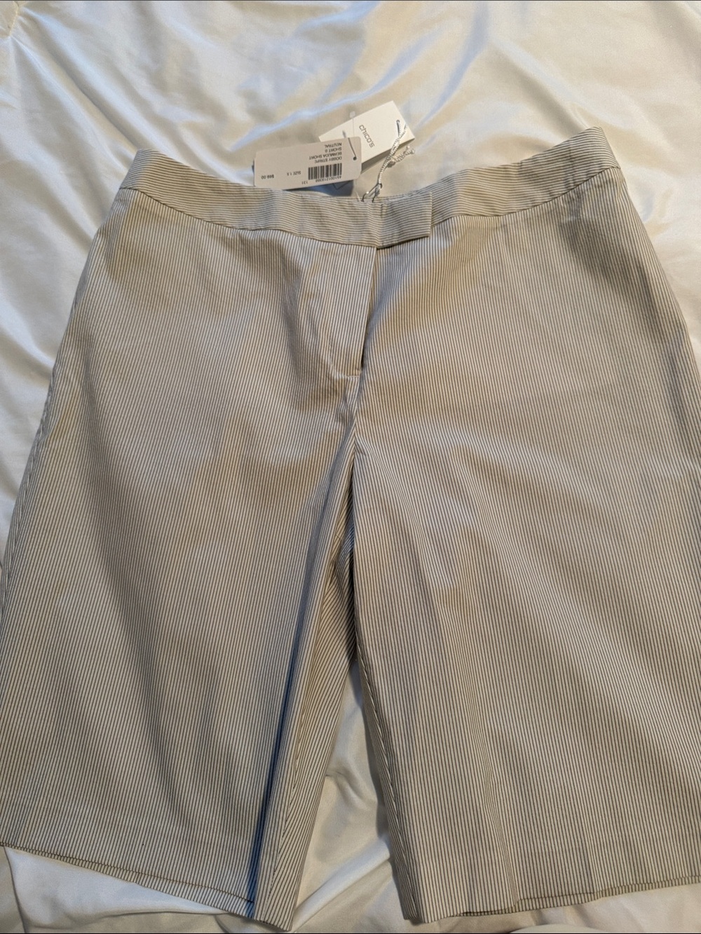 Chico’s Pinstripe Bermuda Shorts - Light Gray and White